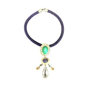 Women's Necklace Vintage Jadeite  Tanzanite Aquamarine Stingray Sterling Silver